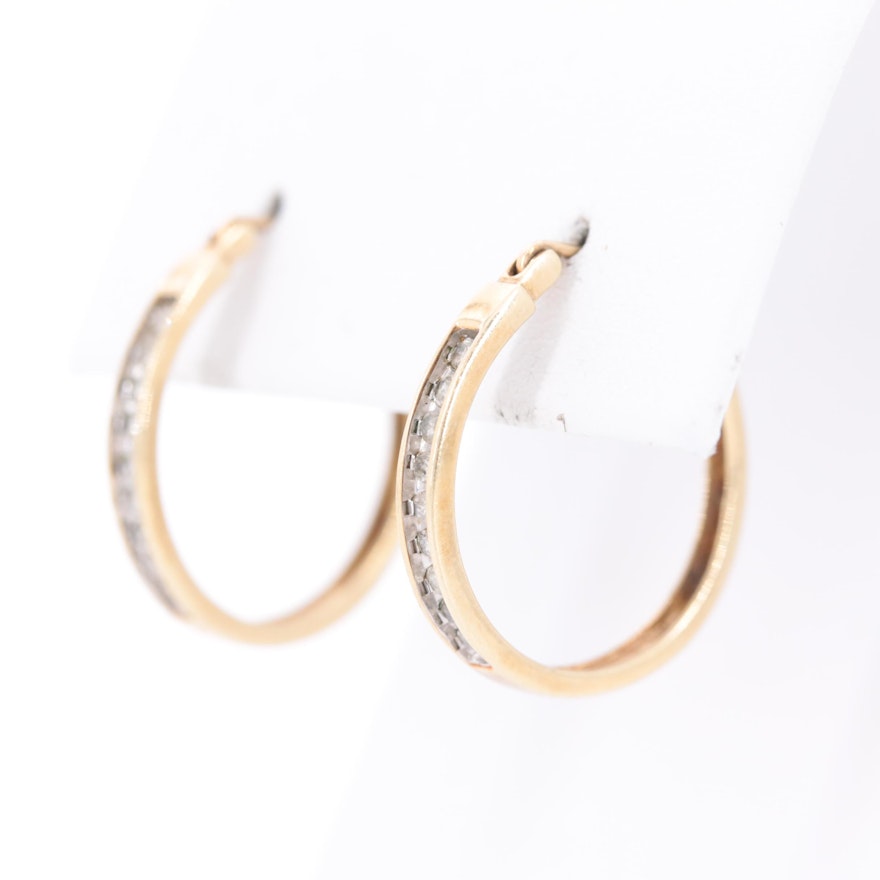 10K Yellow Gold Diamond Hoop Earrings