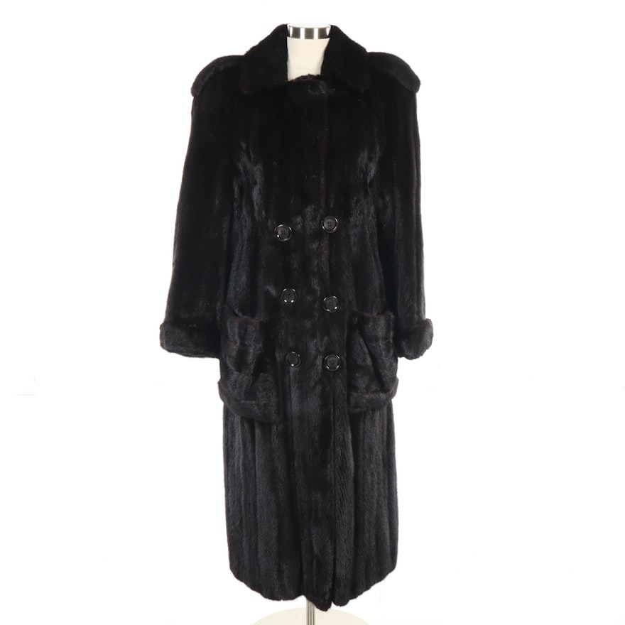 Ranch Mink Fur Double-Breasted Coat with Epaulettes, Vintage