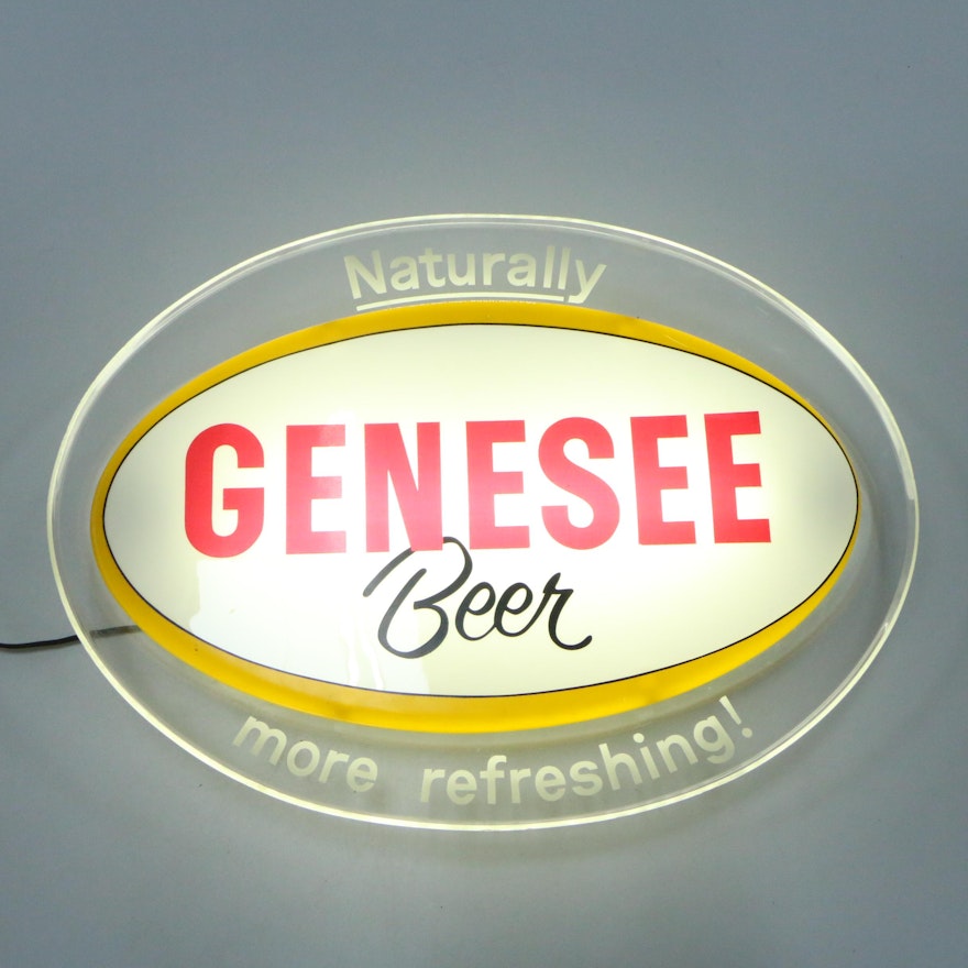 Genesee Beer Illuminated Back Bar Advertising Sign, Mid-Century