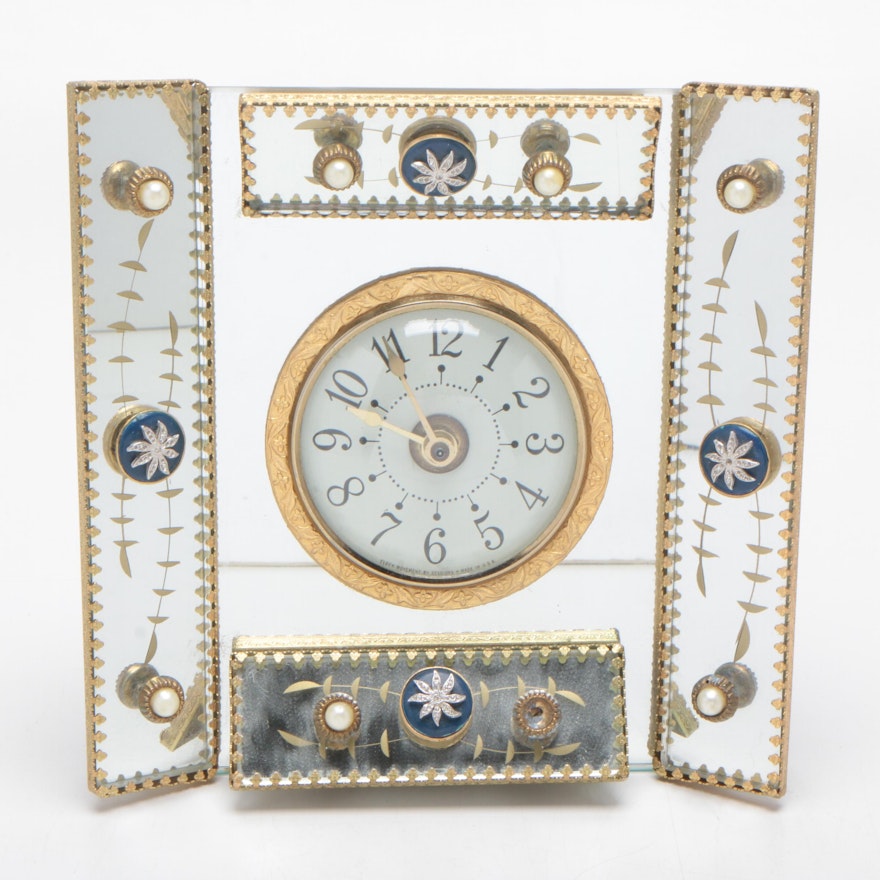 Sessions Bejeweled Mirrored Table Clock, Circa 1930s