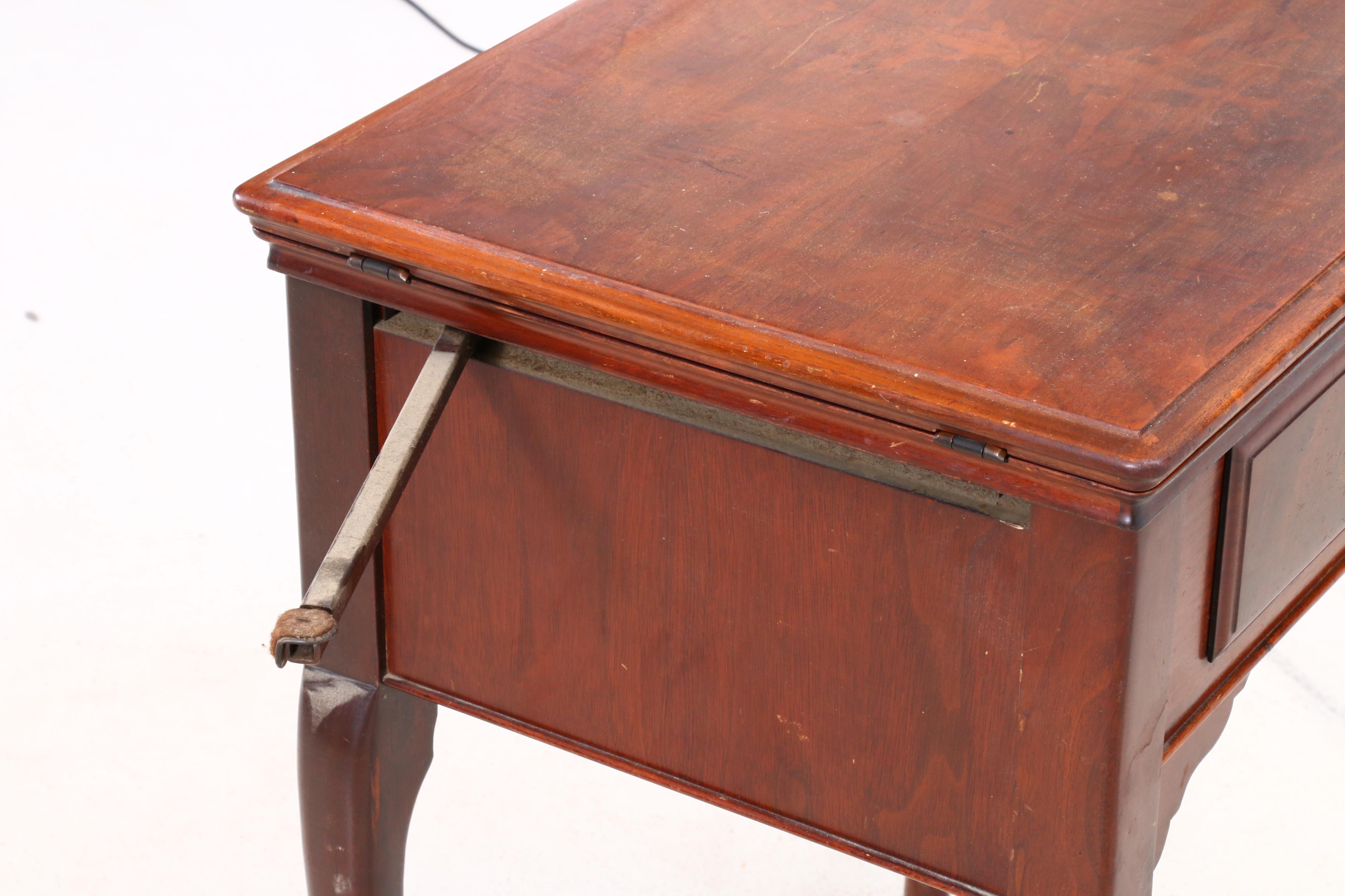 Vintage Singer Sewing Machine in Walnut Queen Anne Style Cabinet