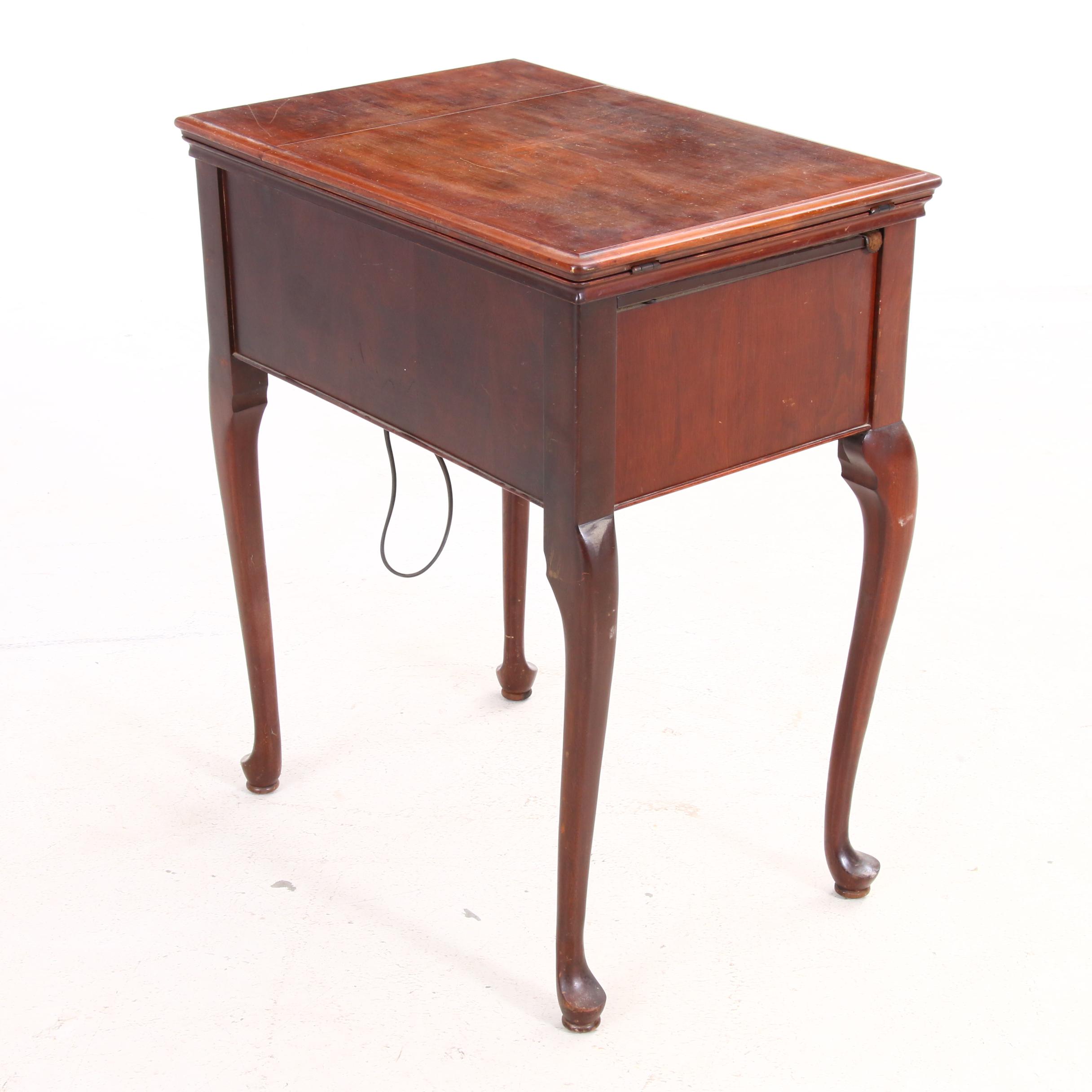 Vintage Singer Sewing Machine in Walnut Queen Anne Style Cabinet