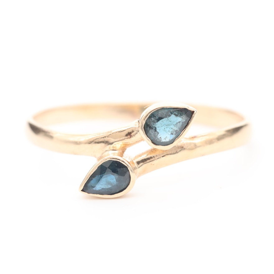 14K Yellow Gold Blue Sapphire Ring
