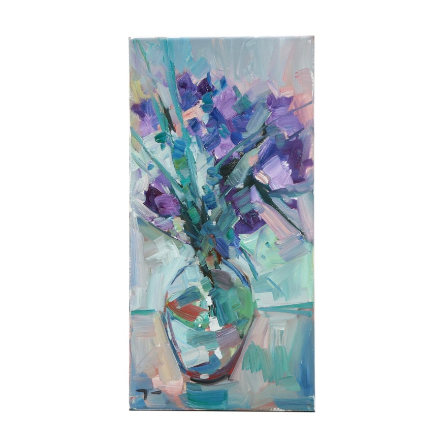 Jose Trujillo Oil Painting "Watered Irises"