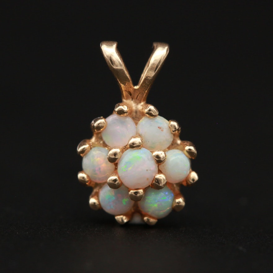 14K Yellow Gold Opal Floral Pendant