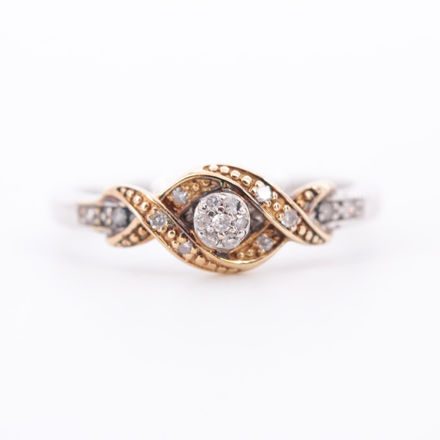 10K White Gold Diamond Ring with Yellow Gold Accents