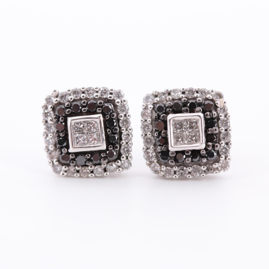 10K White Gold Diamond Stud Earrings