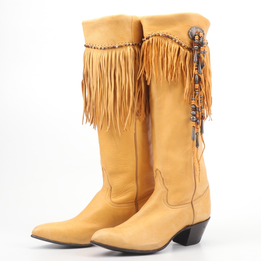 Larry Mahan of El Paso, Texas Beaded and Fringed Western Tall Boots with Conchos