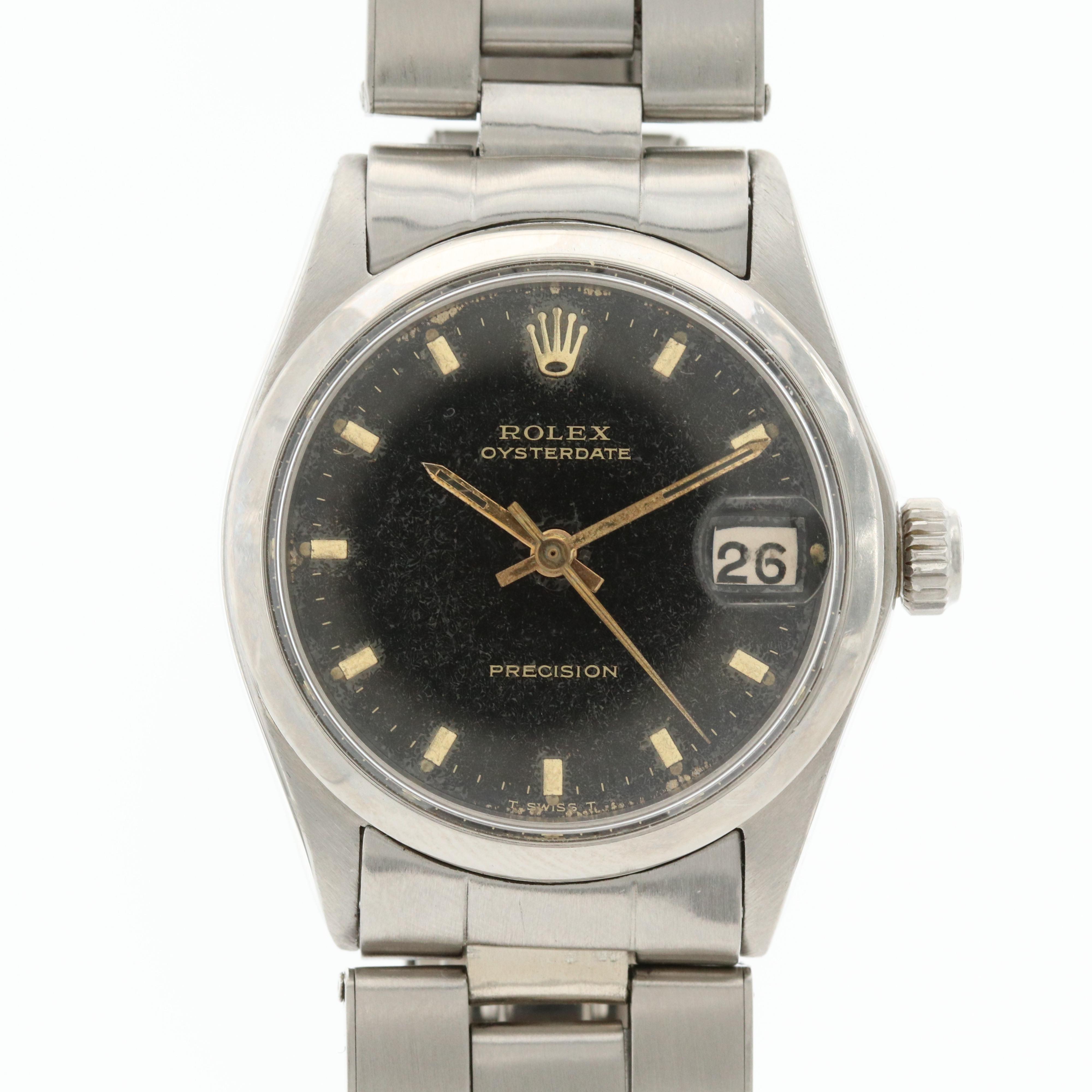 Vintage Rolex Oysterdate Midsize Stainless Steel Stem Wind Watch, 1967