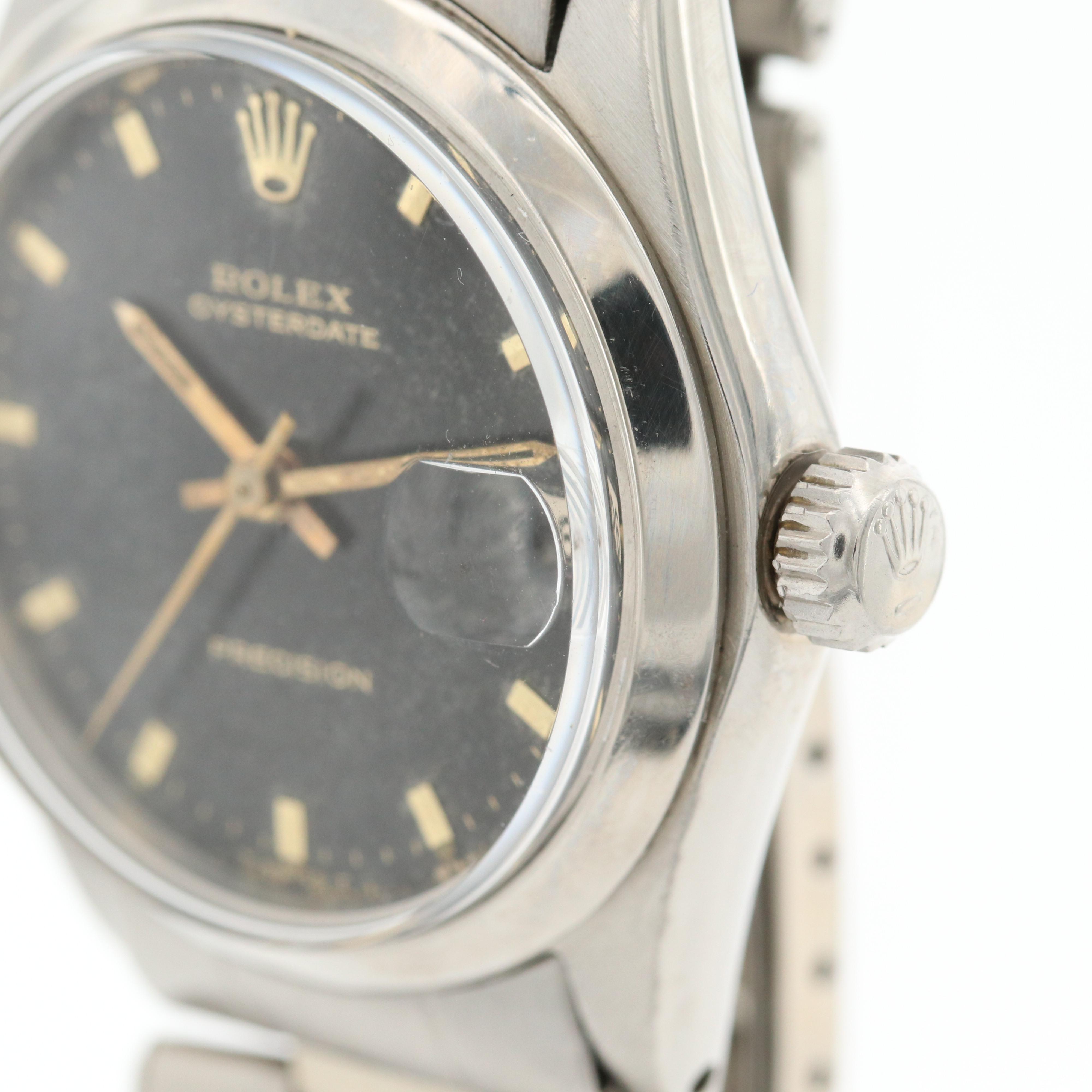 Vintage Rolex Oysterdate Midsize Stainless Steel Stem Wind Watch, 1967