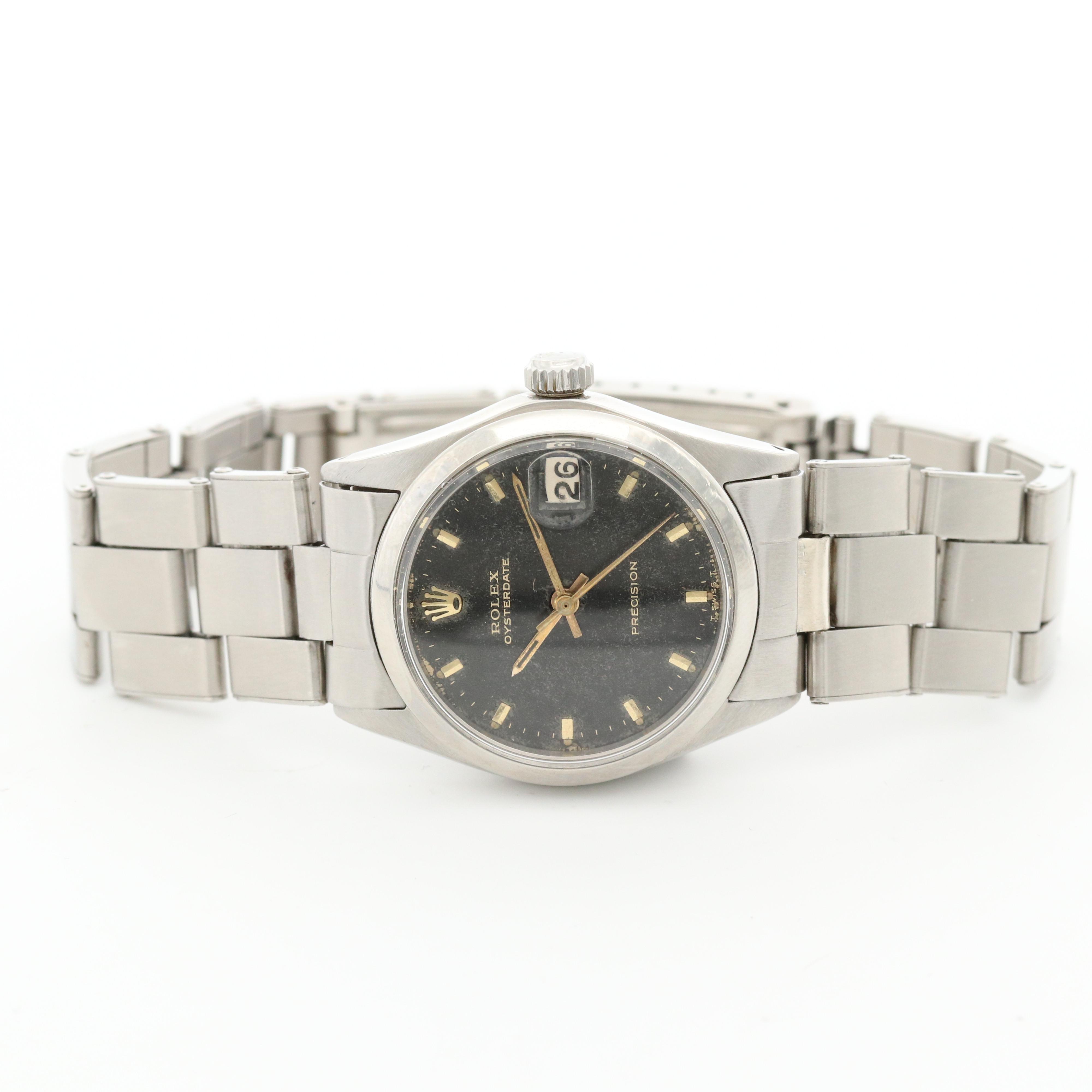 Vintage Rolex Oysterdate Midsize Stainless Steel Stem Wind Watch, 1967