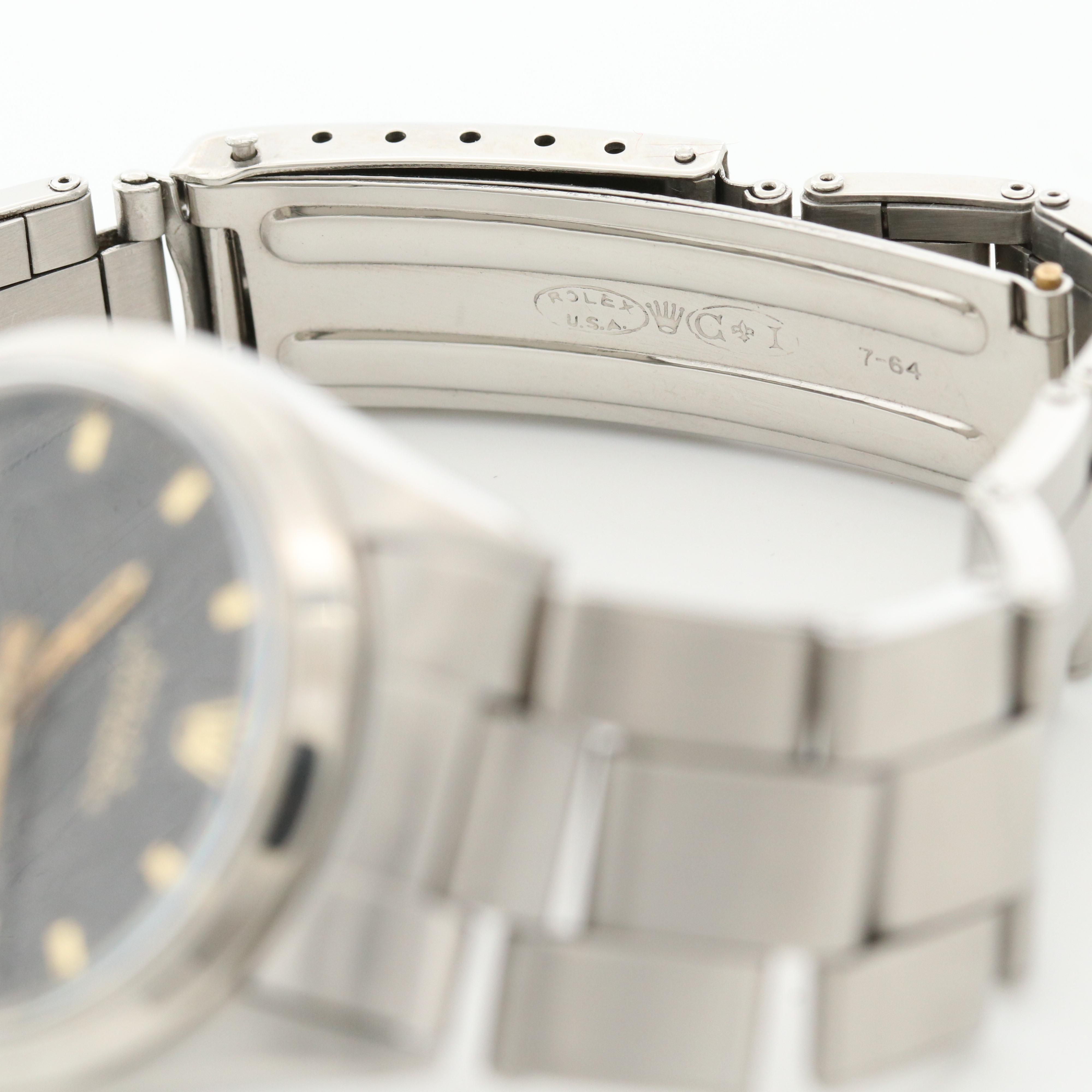 Vintage Rolex Oysterdate Midsize Stainless Steel Stem Wind Watch, 1967