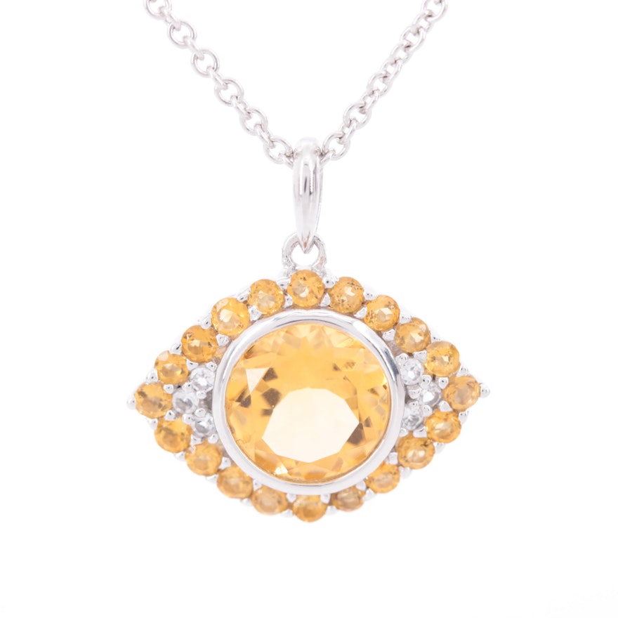 Sterling Silver Citrine and White Topaz Necklace