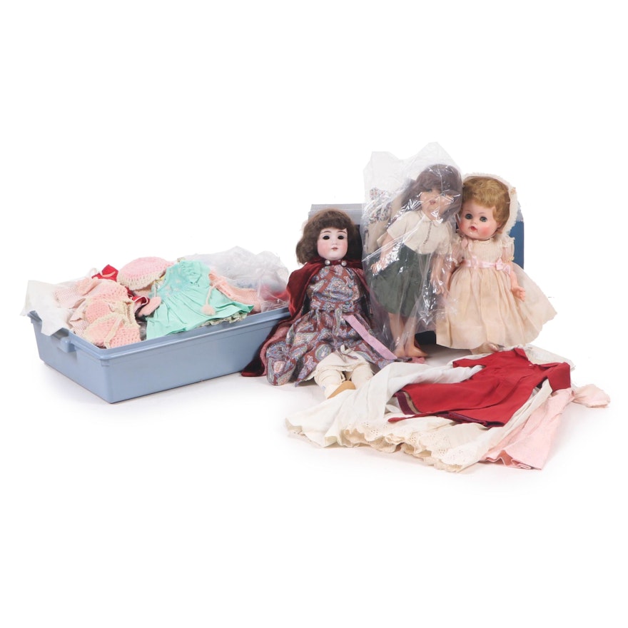 Vinyl and Porcelain Dolls with Extra Clothing, Vintage