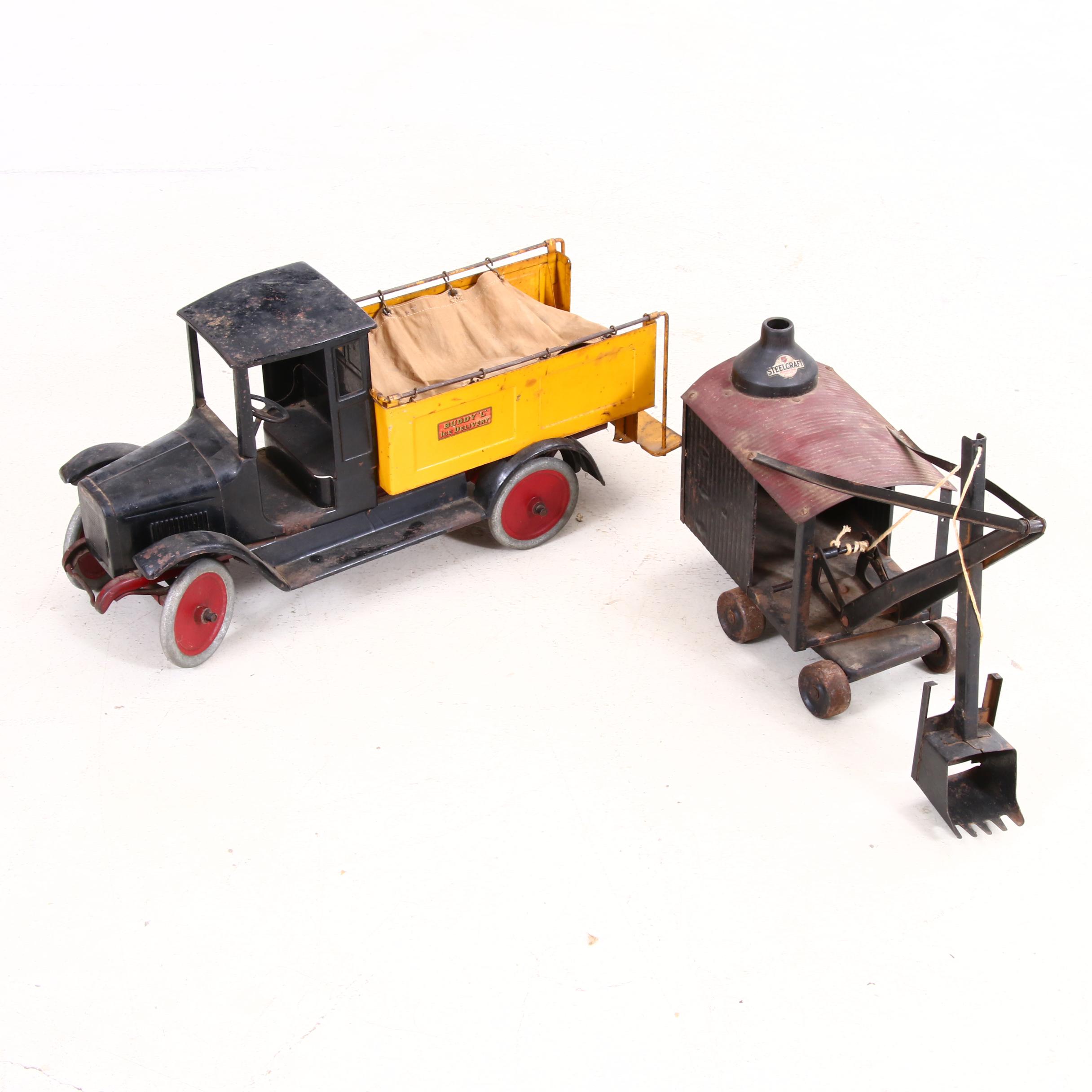 Buddy L" Ice Delivery Truck and "Steelcraft" Steam Shovel Toys