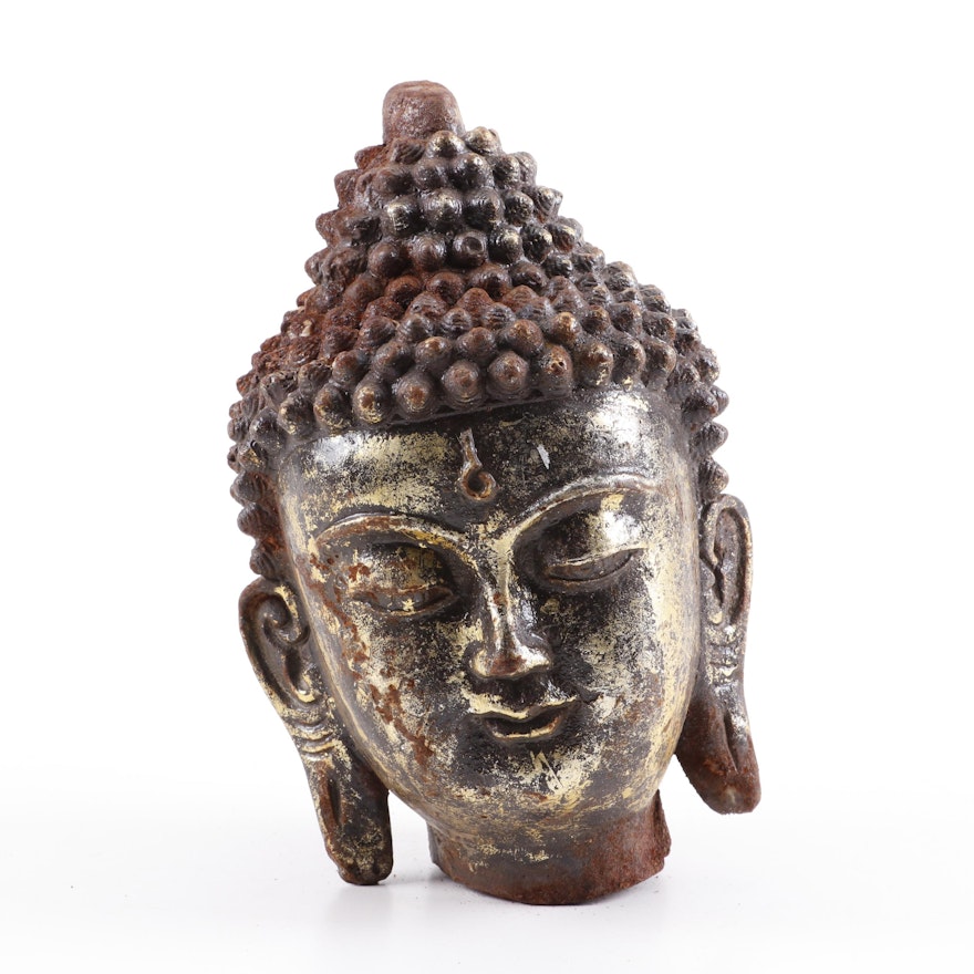 Distressed Painted Metal Buddha Head