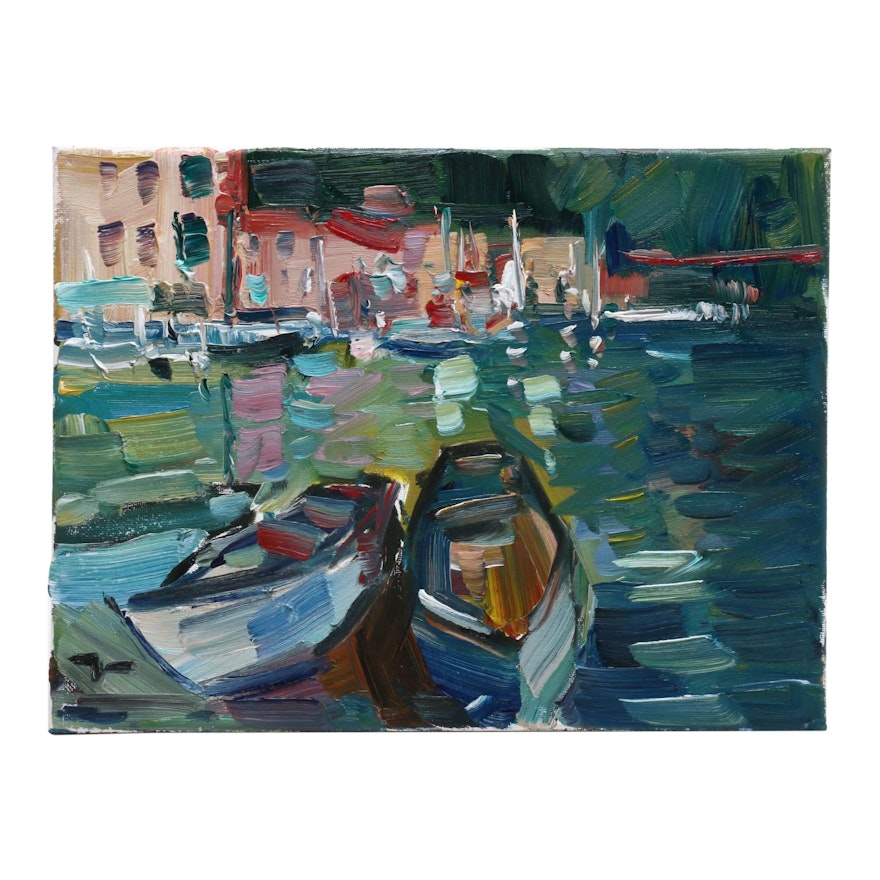 Jose Trujillo Oil Painting "Boats on the Dock"