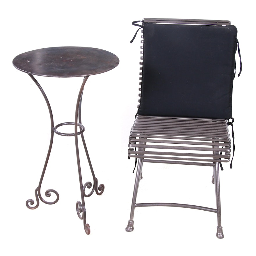 Metal Patio Side Table and Chair, Contemporary