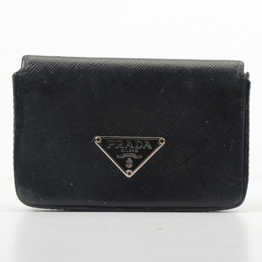 Prada Saffiano Leather Business Card Holder in Black