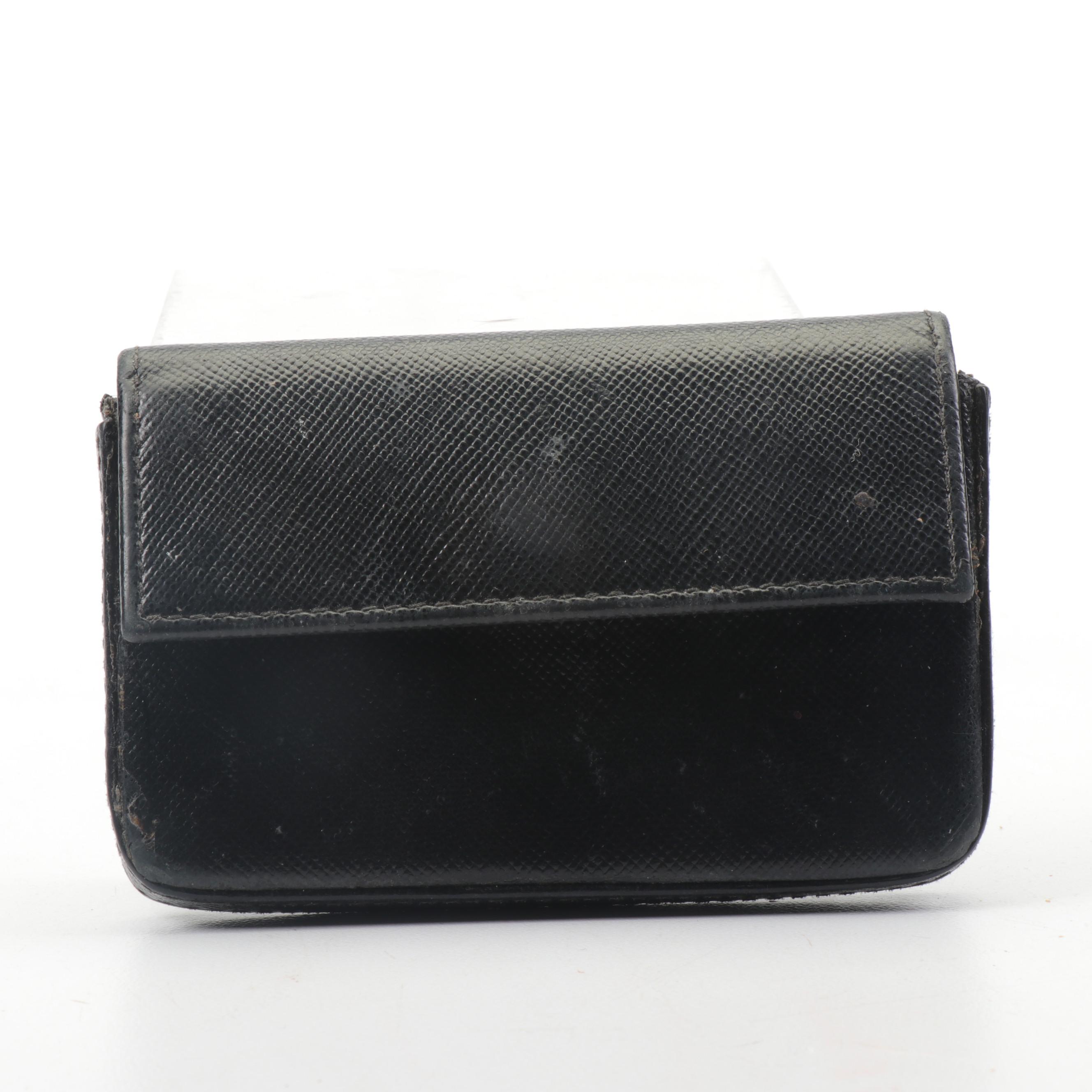 Prada Saffiano Leather Business Card Holder in Black