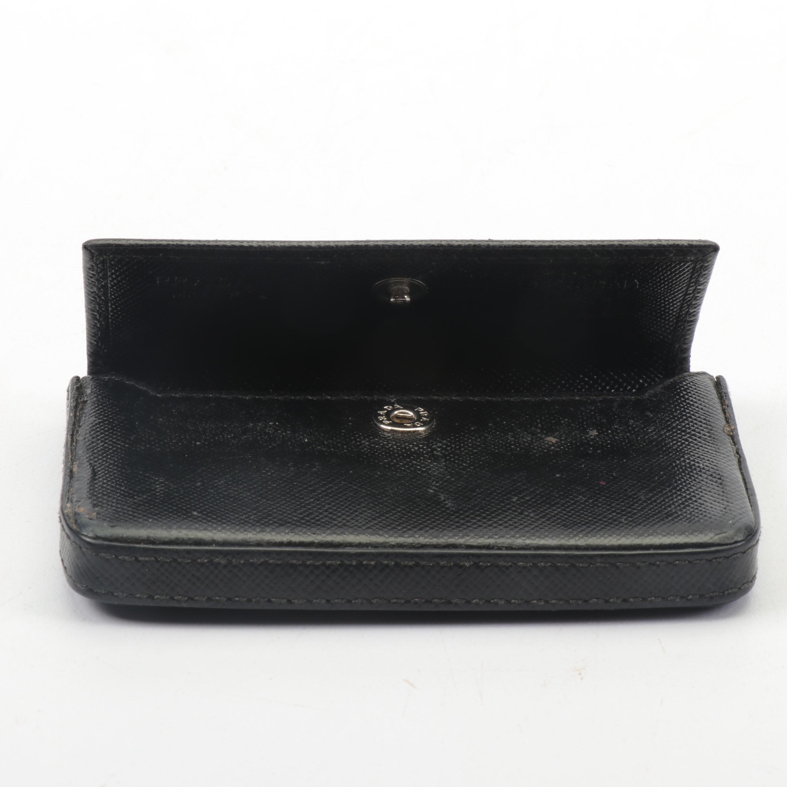 Prada Saffiano Leather Business Card Holder in Black