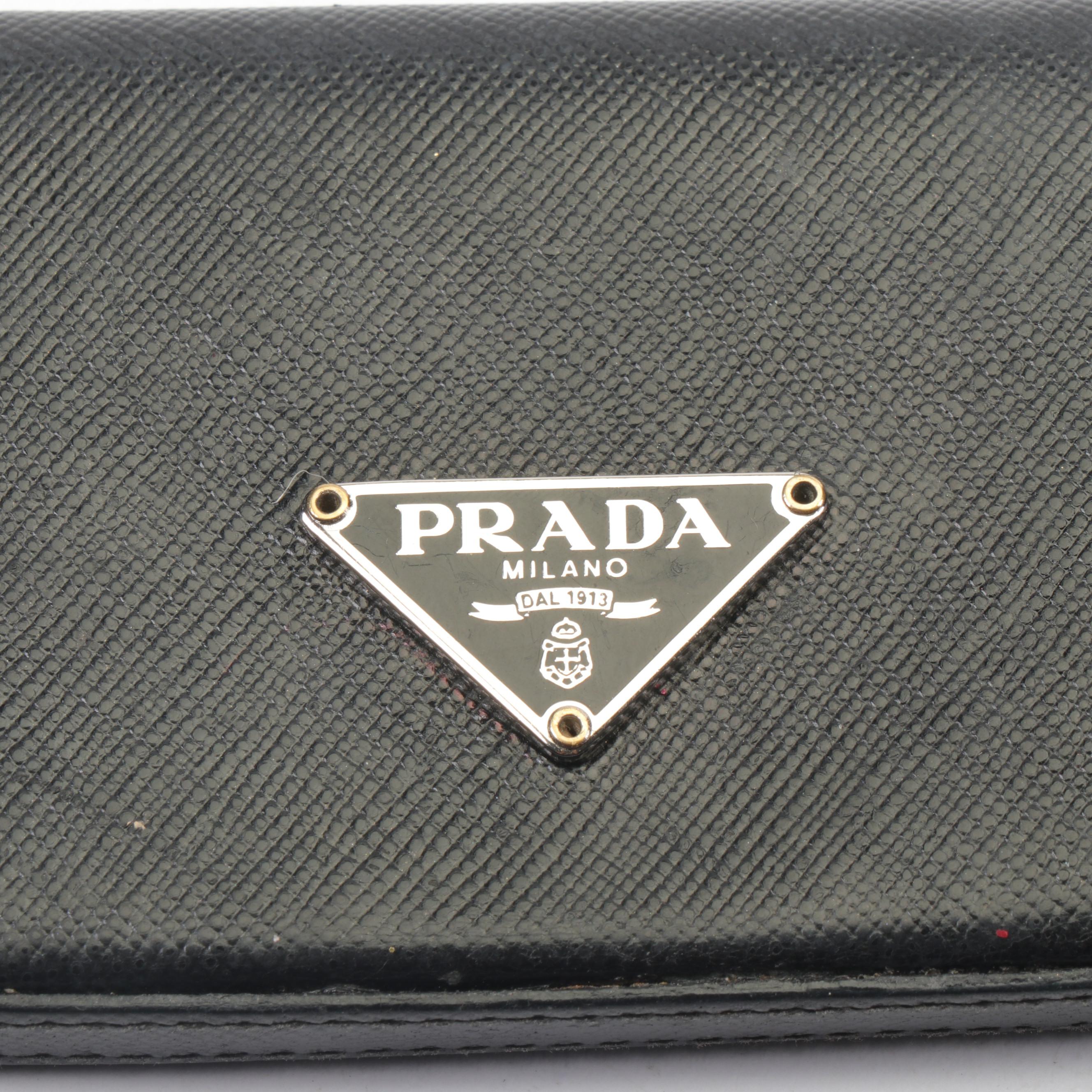 Prada Saffiano Leather Business Card Holder in Black