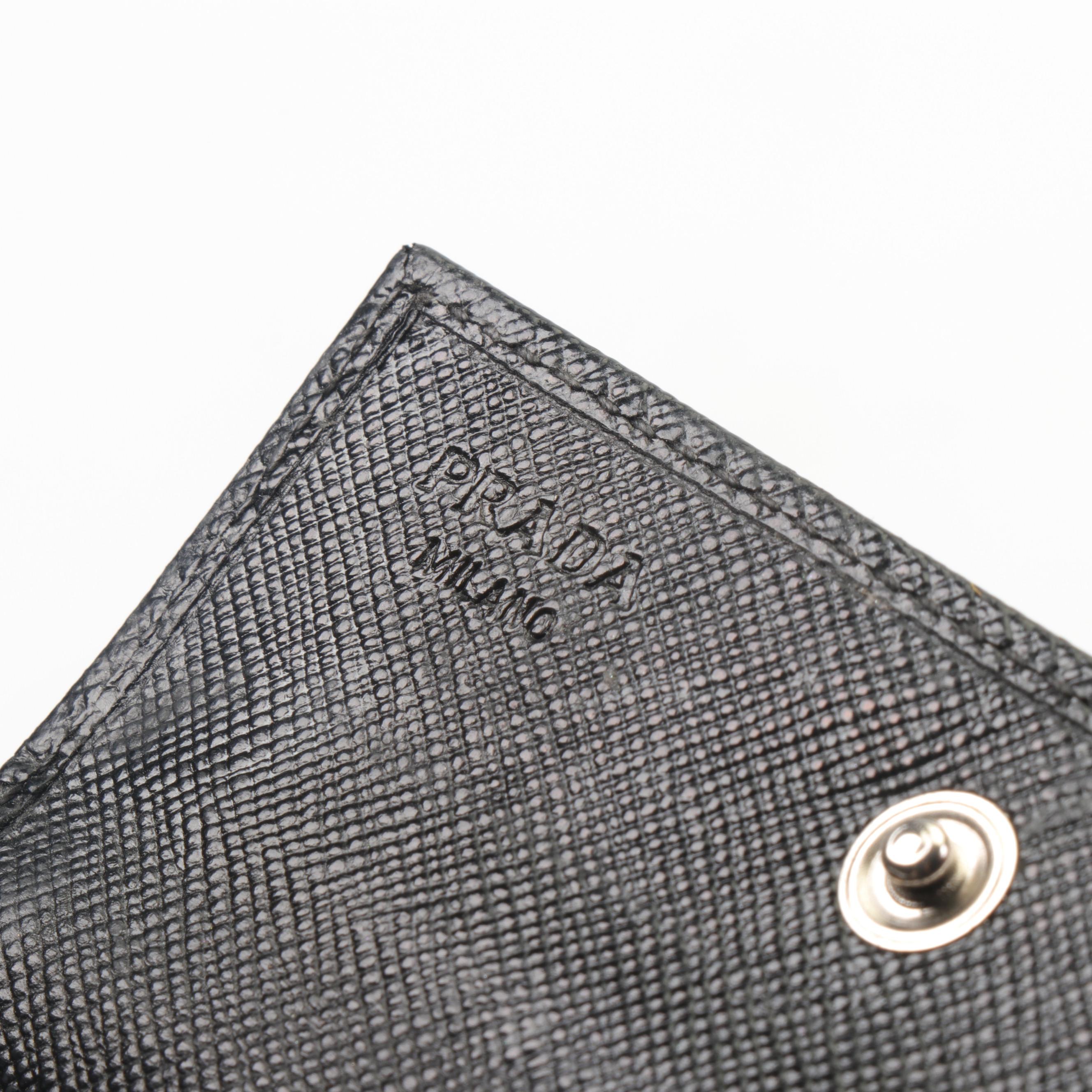 Prada Saffiano Leather Business Card Holder in Black