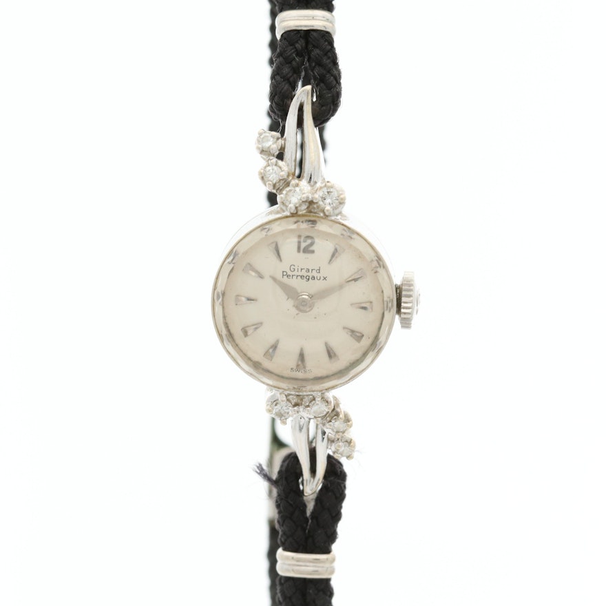 Vintage Girard-Perregaux 14K White Gold Diamond Stem Wind Wristwatch