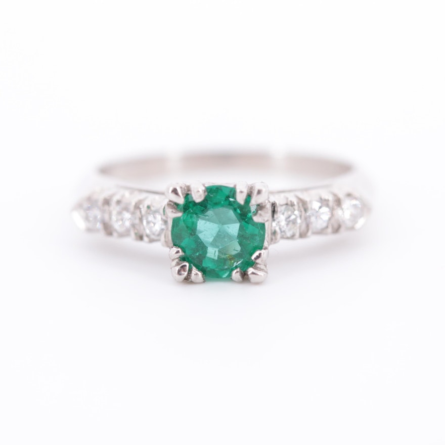 Platinum, Emerald and Diamond Ring