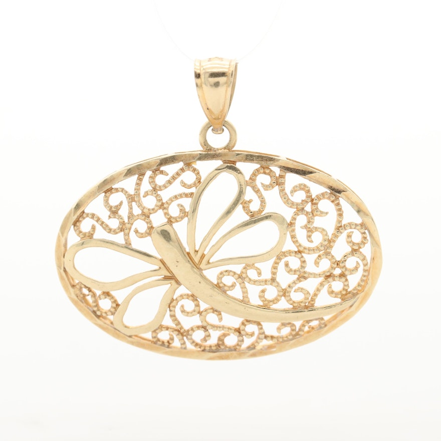 10K Yellow Gold Dragonfly Pendant