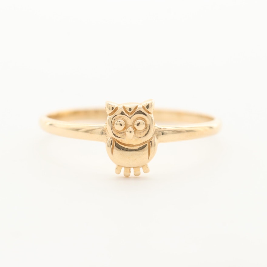 14K Yellow Gold Owl Ring