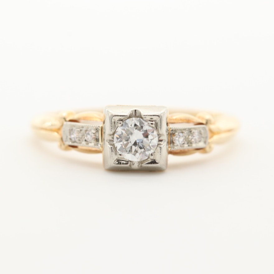 14K Yellow Gold Diamond Ring with 18K White Gold Top
