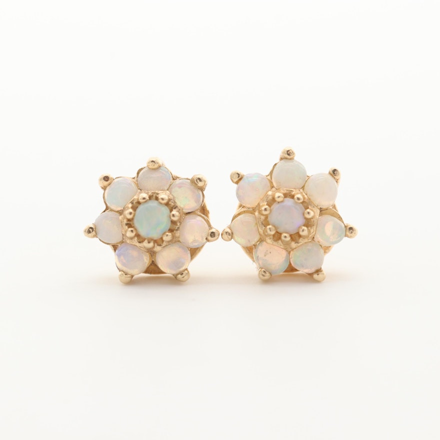 14K Yellow Gold Opal Stud Earrings