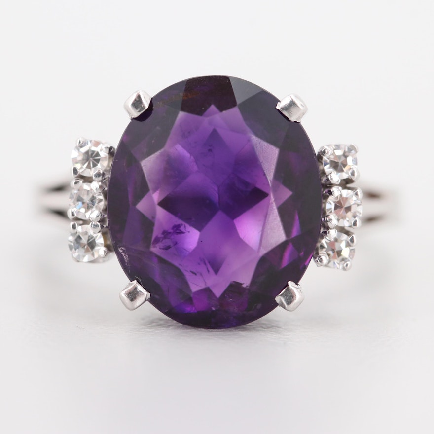 18K White Gold 6.00 CT Amethyst and Diamond Ring