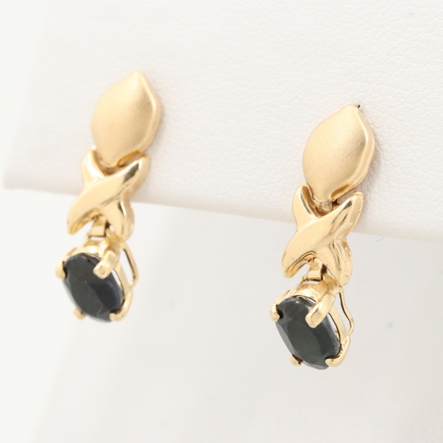 14K Yellow Gold Sapphire Dangle Earrings