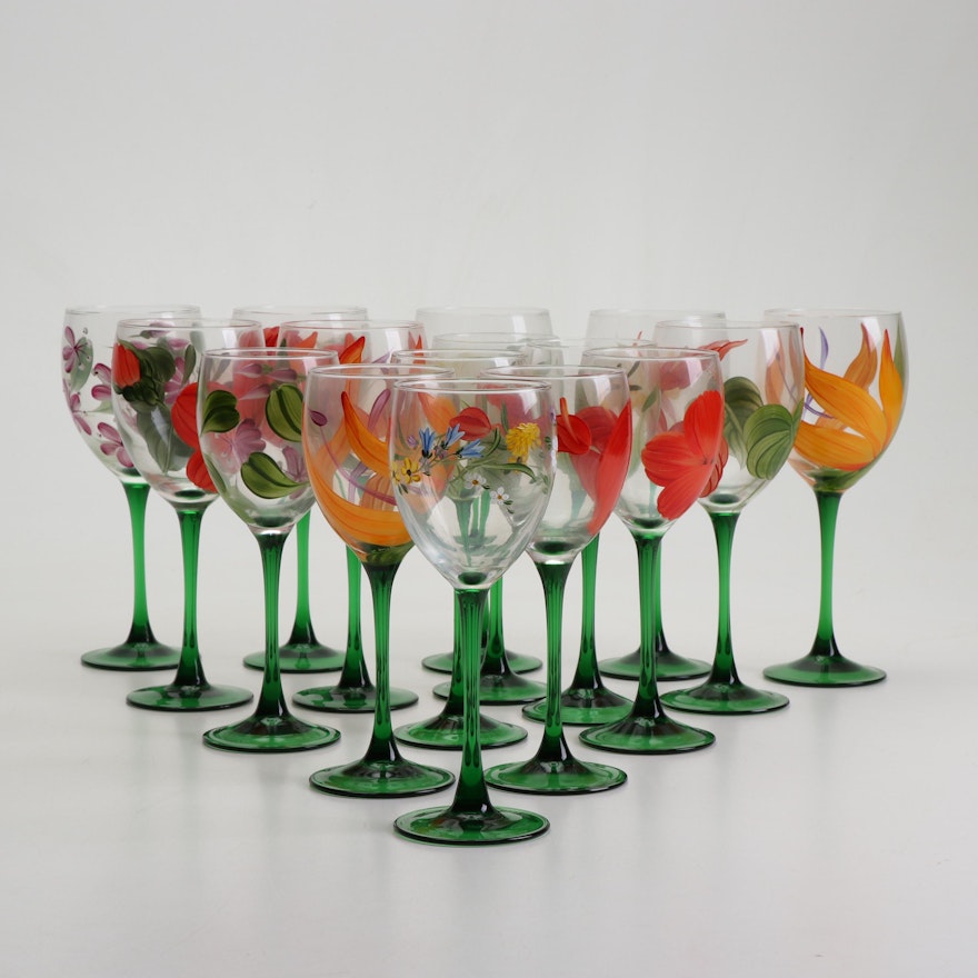 Hand-Painted Floral Wine Glasses