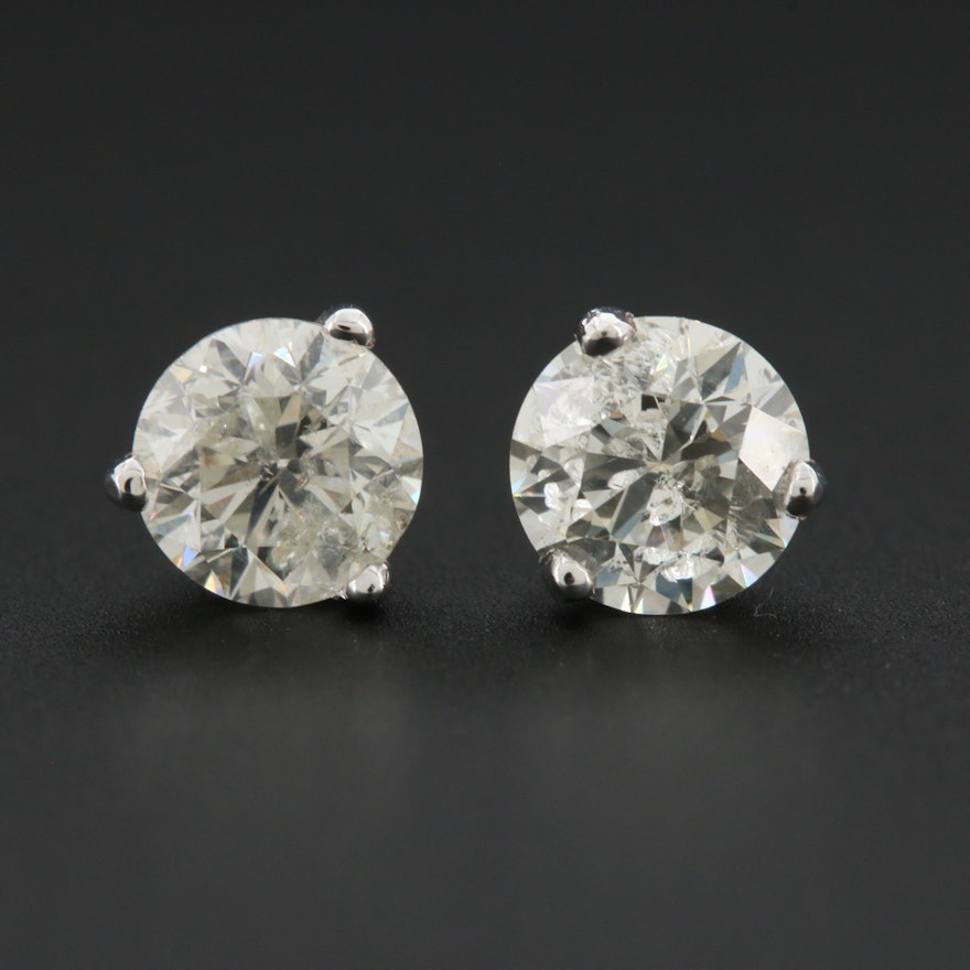 14K White Gold 1.06 CTW Diamond Stud Earrings