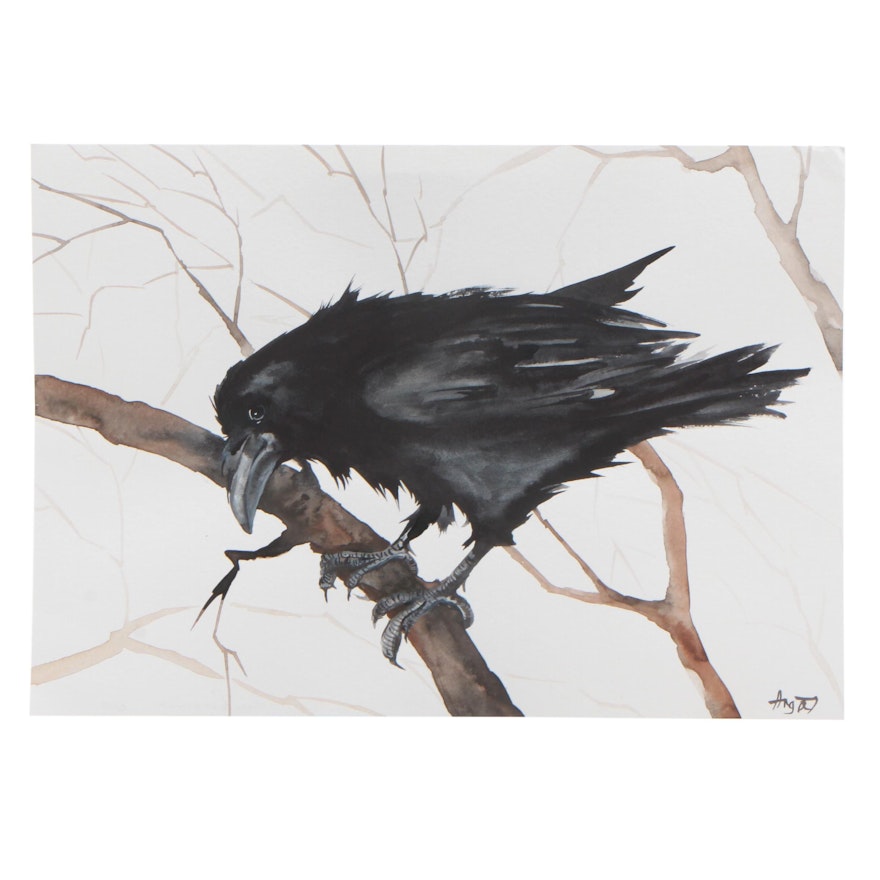 Angor Watercolor Painting of Crow