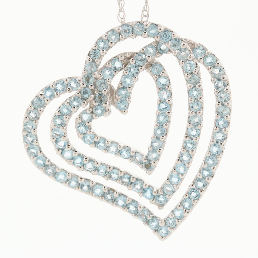 10K White Gold Topaz Heart Necklace