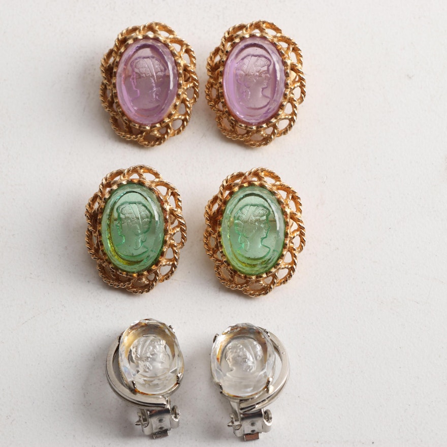 Cameo Brooches and Clip on Earrings