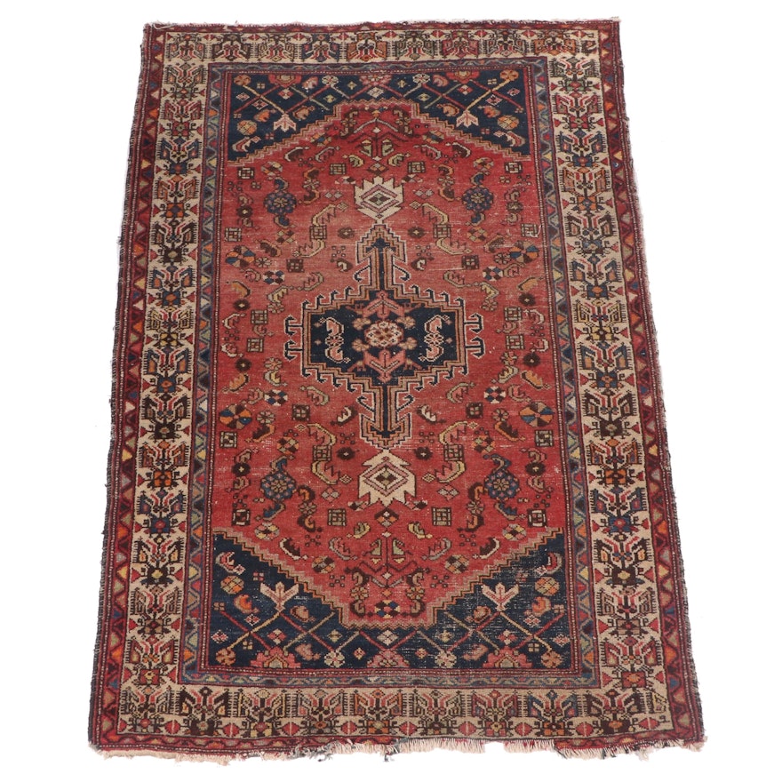 Hand-Knotted Persian Khamseh Wool Rug, circa 1930