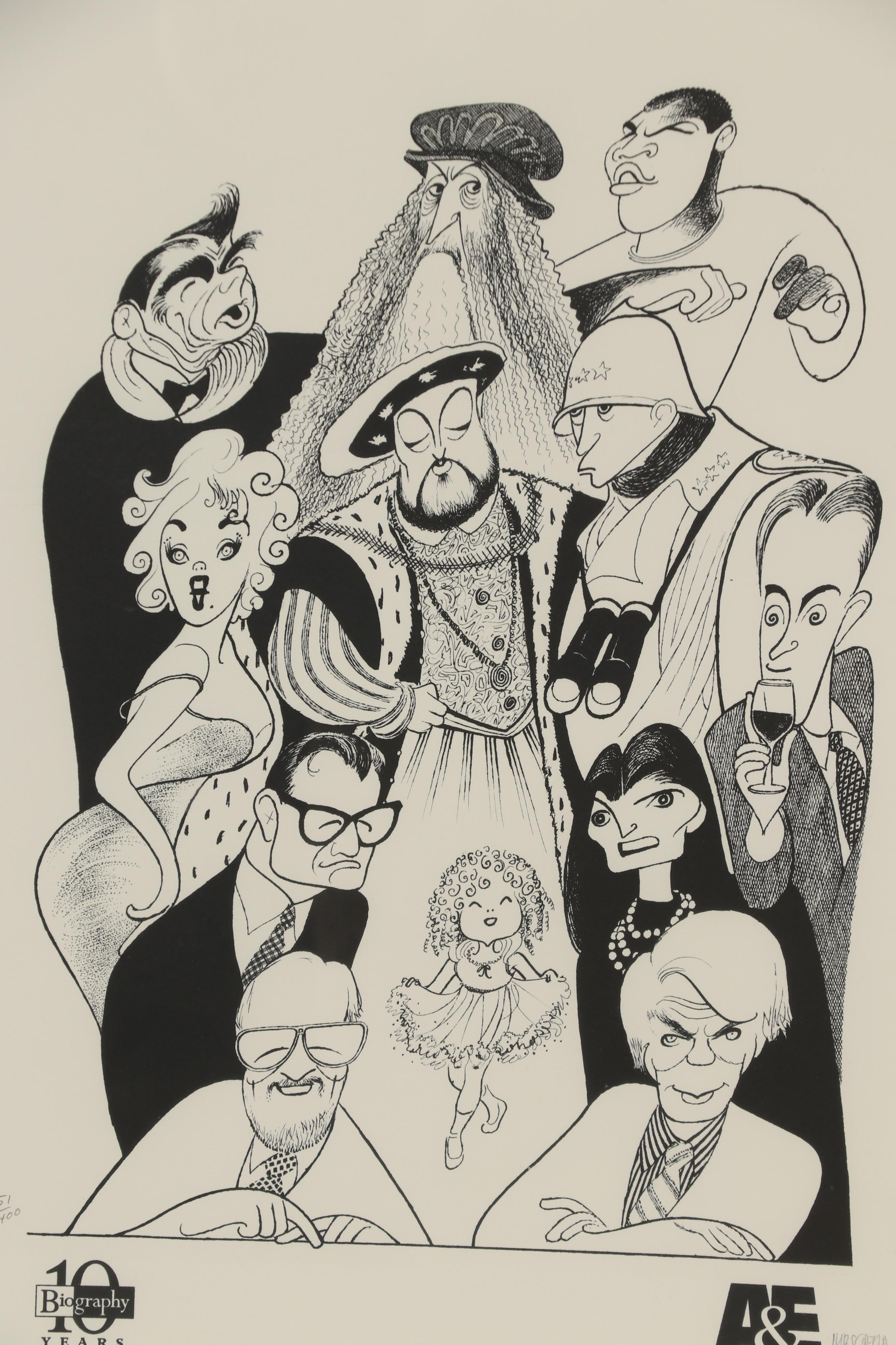 Albert "Al" Hirschfeld Caricature Lithograph "A&E Biography 10th Anniversary"