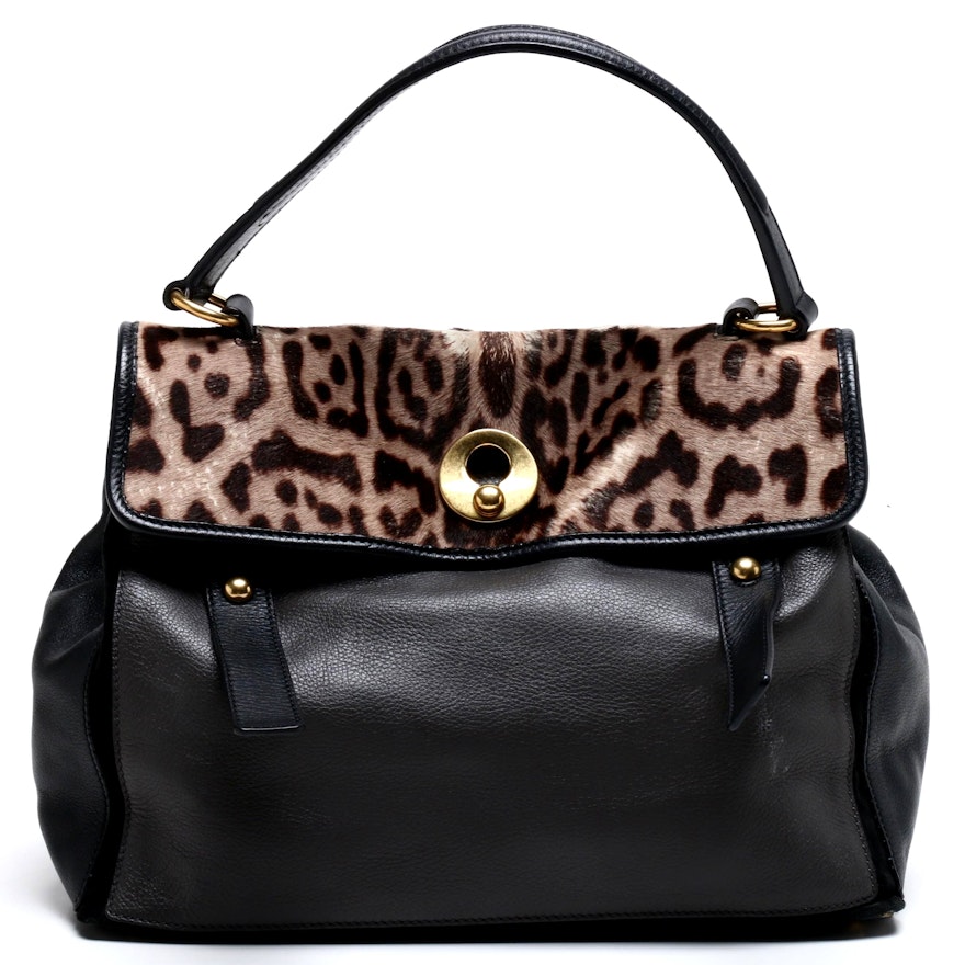 Yves Saint Laurent Leather and Leopard Dyed Pony Hair Muse Two Satchel