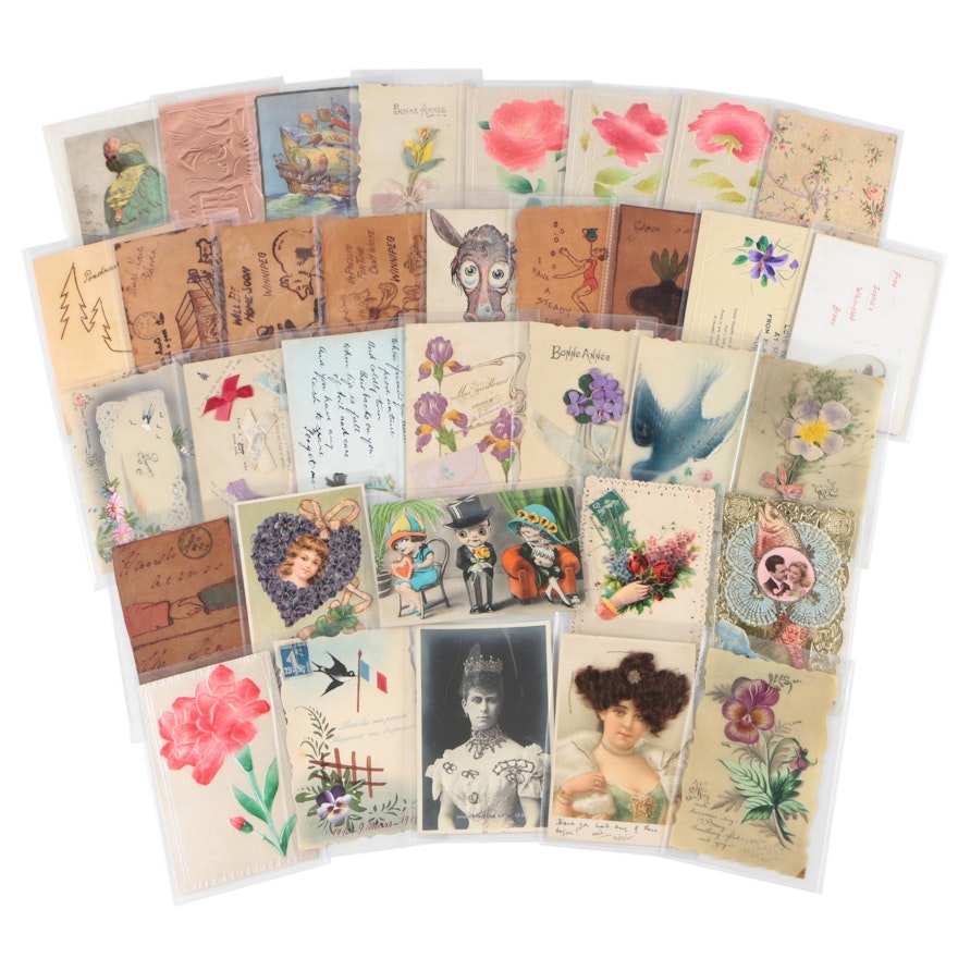 Embellished Postcards with Silk, Leather, Flowers, and More, Antique to Vintage