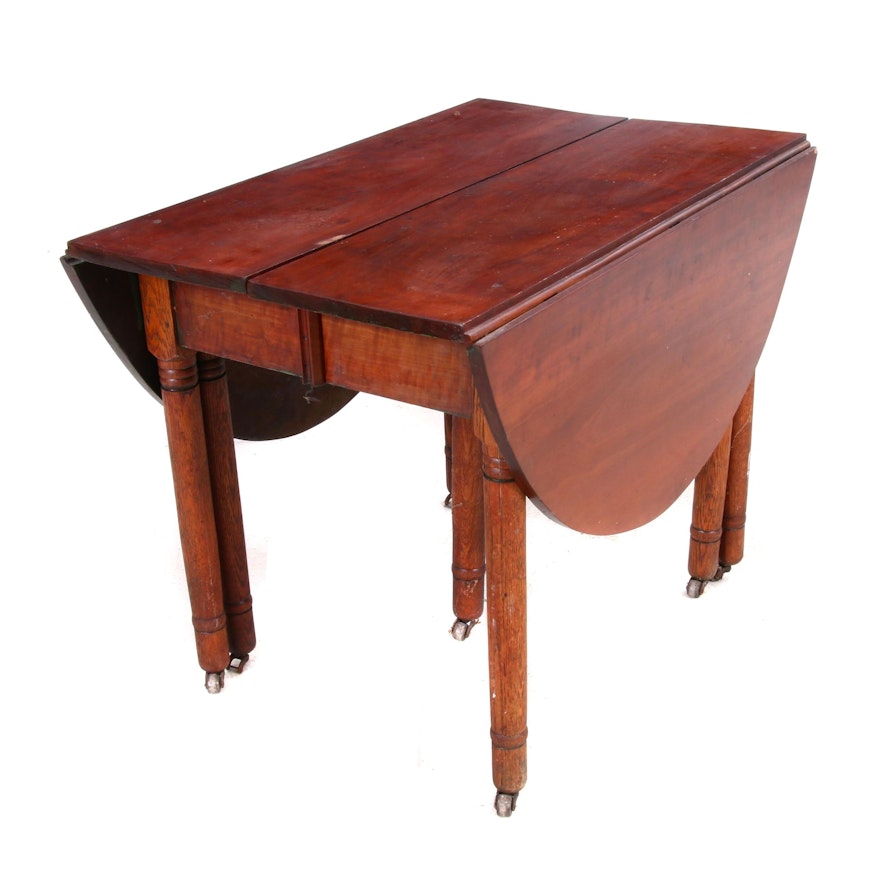 American Primitive Cherry and Oak Drop-Leaf Dining Table, 19th Century