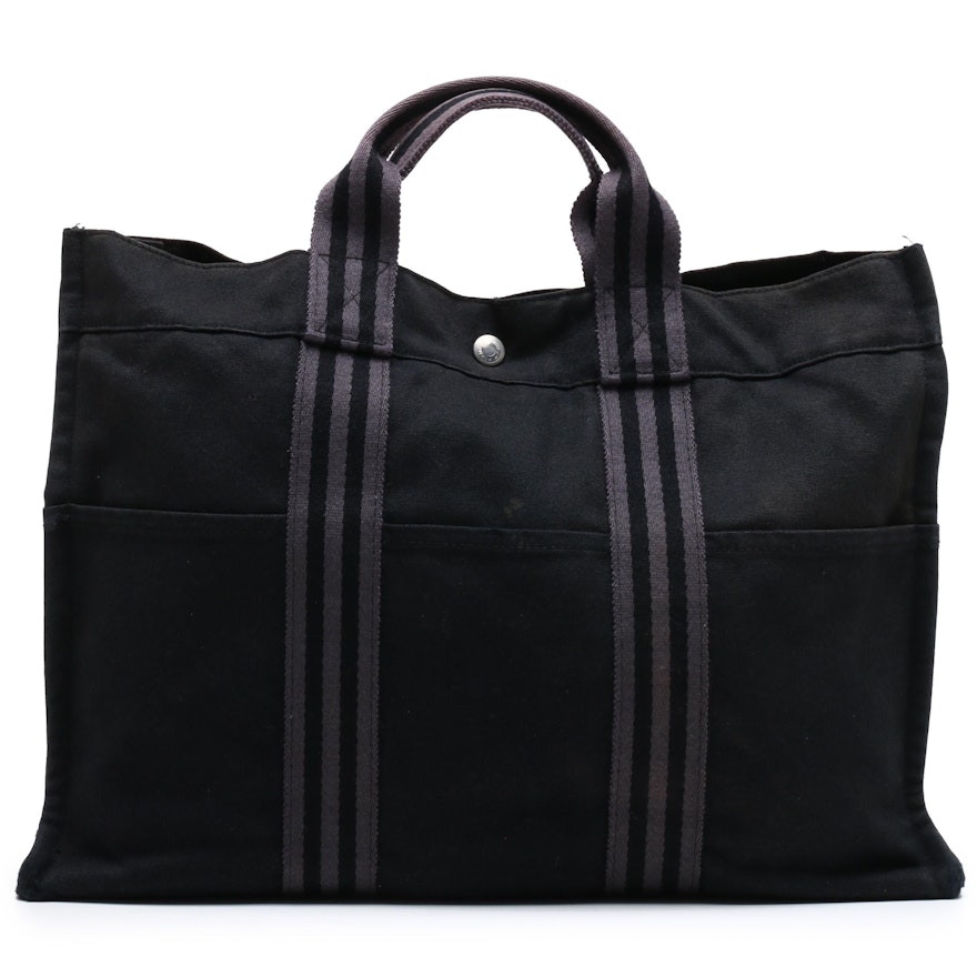 Hermès Black and Gray Fourre Tout MM Canvas Tote