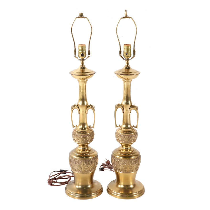 Chinese Archaistic Style Brass Table Lamps