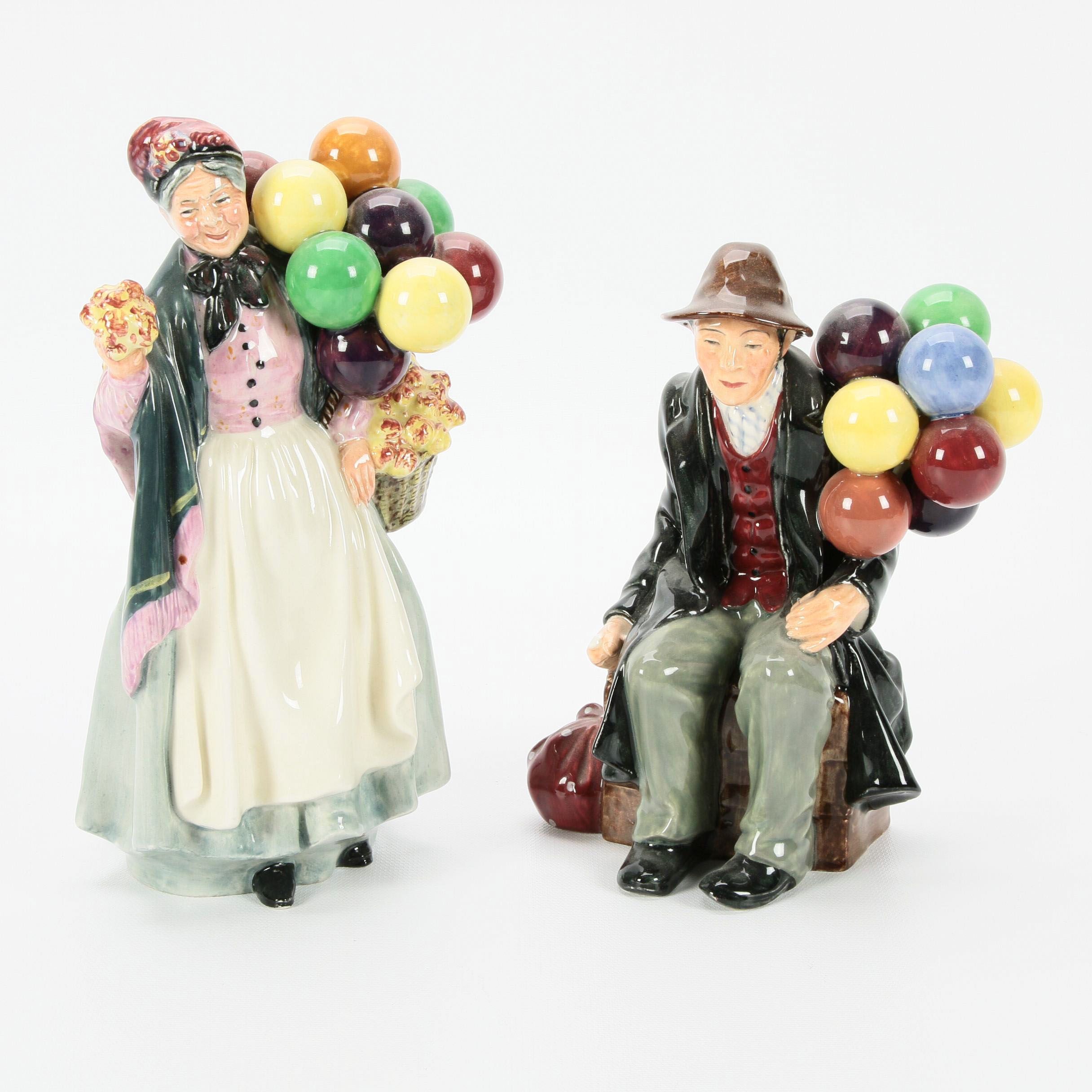 Royal Doulton "The Balloon Man" and "Biddy Pennyfarthing" Porcelain Figurines