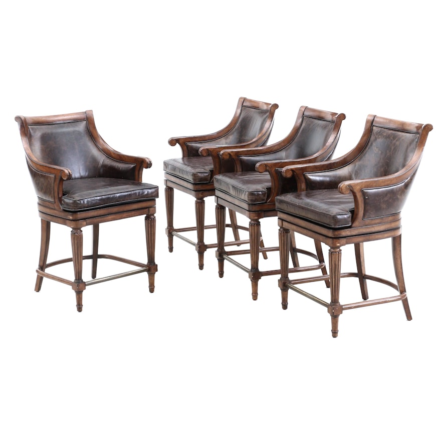 Four Frontgate Leather Swivel Counter Stools
