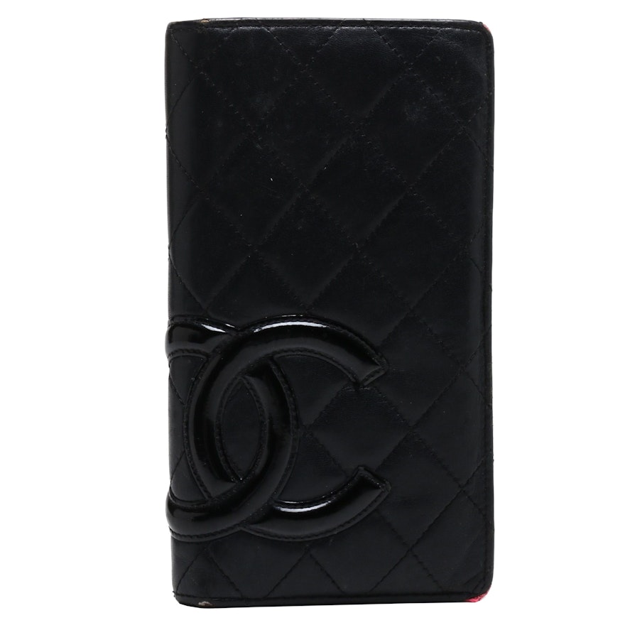 Chanel Black Quilted Lambskin and Patent Leather CC Wallet